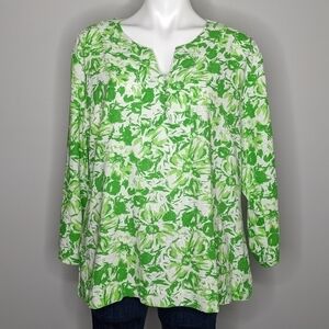 ✨3/$15 Sherry Taylor green white floral tunic blouse XL